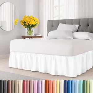 imageWrap Around Dust Ruffle Bed Skirt  White  for Queen Size Beds with 12 Inch Drop  Easy Fit Elastic Strap  Adjustable Pleated Bedskirt wBrushed Fabric  Wrinkle Free  for Women Men Kids ampamp Teens