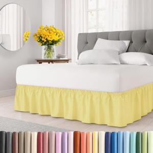 imageWrap Around Dust Ruffle Bed Skirt  Yellow  for Queen Size Beds with 12 Inch Drop  Easy Fit Elastic Strap  Adjustable Pleated Bedskirt wBrushed Fabric Wrinkle Free  for Women Men Kids ampamp Teens