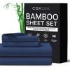 imageCGK Unlimited Queen Size Bed Sheets Cooling ampamp Breathable 60 Polyester 40 Rayon Derived from Bamboo Super Soft Comfy Sheets for Hot Sleepers to Stay Cool Queen Light Grey09  Navy Blue