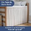 imageWrap Around Dorm Room Bed Skirt  For Twin XL Size Beds w 32 Inch Drop  Extra Long Dust Ruffled College Bedskirt with Split Corners  Easy Fit Elastic Strap  Adjustable Fade ampamp Wrinkle Free  WhiteWhite