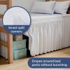 imageWrap Around Dorm Room Bed Skirt  For Twin XL Size Beds w 32 Inch Drop  Extra Long Dust Ruffled College Bedskirt with Split Corners  Easy Fit Elastic Strap  Adjustable Fade ampamp Wrinkle Free  WhiteWhite