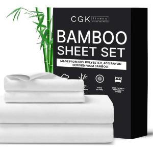 imageCGK Unlimited Queen Size Bed Sheets Cooling ampamp Breathable 60 Polyester 40 Rayon Derived from Bamboo Super Soft Comfy Sheets for Hot Sleepers to Stay Cool Queen Light Grey01  White