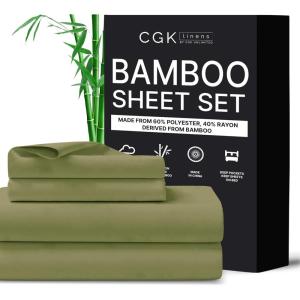 imageCGK Unlimited Queen Size Bed Sheets Cooling ampamp Breathable 60 Polyester 40 Rayon Derived from Bamboo Super Soft Comfy Sheets for Hot Sleepers to Stay Cool Queen Light Grey12  Sage Green