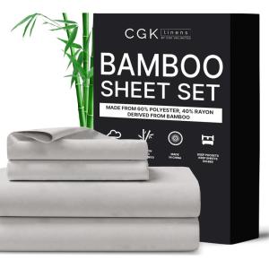 imageCGK Unlimited Queen Size Bed Sheets Cooling ampamp Breathable 60 Polyester 40 Rayon Derived from Bamboo Super Soft Comfy Sheets for Hot Sleepers to Stay Cool Queen Light Grey02  Light Grey
