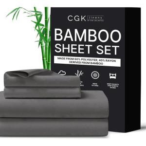 imageCGK Unlimited Queen Size Bed Sheets Cooling ampamp Breathable 60 Polyester 40 Rayon Derived from Bamboo Super Soft Comfy Sheets for Hot Sleepers to Stay Cool Queen Light Grey03  Dark Grey