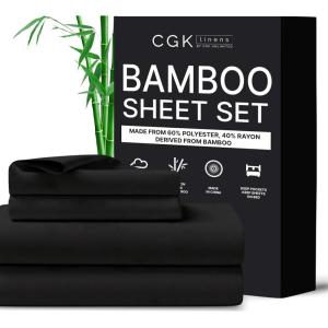 imageCGK Unlimited Queen Size Bed Sheets Cooling ampamp Breathable 60 Polyester 40 Rayon Derived from Bamboo Super Soft Comfy Sheets for Hot Sleepers to Stay Cool Queen Light Grey10  Black