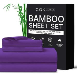 imageCGK Unlimited Queen Size Bed Sheets Cooling ampamp Breathable 60 Polyester 40 Rayon Derived from Bamboo Super Soft Comfy Sheets for Hot Sleepers to Stay Cool Queen Light Grey14  Purple