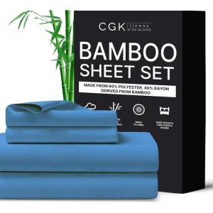 imageCGK Unlimited Queen Size Bed Sheets Cooling ampamp Breathable 60 Polyester 40 Rayon Derived from Bamboo Super Soft Comfy Sheets for Hot Sleepers to Stay Cool Queen Light Grey07  Denim Blue