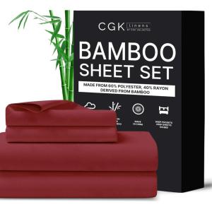 imageCGK Unlimited Queen Size Bed Sheets Cooling ampamp Breathable 60 Polyester 40 Rayon Derived from Bamboo Super Soft Comfy Sheets for Hot Sleepers to Stay Cool Queen Light Grey11  Burgundy