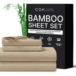imageCGK Unlimited Queen Size Bed Sheets Cooling ampamp Breathable 60 Polyester 40 Rayon Derived from Bamboo Super Soft Comfy Sheets for Hot Sleepers to Stay Cool Queen Light Grey04  Cream