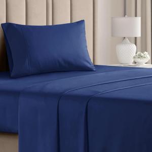 imageCGK Unlimited Queen Size Bed Sheets Cooling ampamp Breathable 60 Polyester 40 Rayon Derived from Bamboo Super Soft Comfy Sheets for Hot Sleepers to Stay Cool Queen Light Grey09  Navy Blue