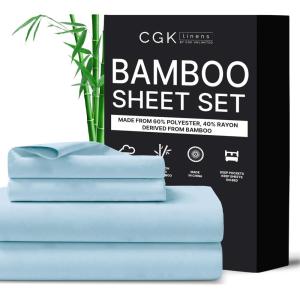 imageCGK Unlimited Queen Size Bed Sheets Cooling ampamp Breathable 60 Polyester 40 Rayon Derived from Bamboo Super Soft Comfy Sheets for Hot Sleepers to Stay Cool Queen Light Grey06  Baby Blue