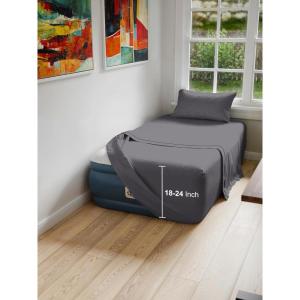 imageAir Mattress Sheet Set for Twin Size  3 Piece Breathable ampamp Cooling Sheets w Extra Deep Pockets  Fits Inflatable ampamp Blow Up Air Mattresses Up to 24 Inches Thick  Ultra Soft ampamp Wrinkle Free  White03  Dark Grey
