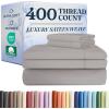 image400 Thread Count Cotton Sheet Set  Cal King Size 100 Cotton Sheets  Easily Fits 8quot to 16quot Mattress  SilkySoft Wrinkle Free ampamp Comfortable  Deep Pockets ampamp Hotel Quality Bedding Set  Light Grey03  Light Grey
