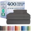 image400 Thread Count Cotton Sheet Set  Cal King Size 100 Cotton Sheets  Easily Fits 8quot to 16quot Mattress  SilkySoft Wrinkle Free ampamp Comfortable  Deep Pockets ampamp Hotel Quality Bedding Set  Light Grey05  Dark Grey