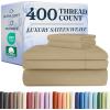 image400 Thread Count Cotton Sheet Set  Cal King Size 100 Cotton Sheets  Easily Fits 8quot to 16quot Mattress  SilkySoft Wrinkle Free ampamp Comfortable  Deep Pockets ampamp Hotel Quality Bedding Set  Light Grey09  Beige