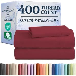 image400 Thread Count Cotton Sheet Set  Cal King Size 100 Cotton Sheets  Easily Fits 8quot to 16quot Mattress  SilkySoft Wrinkle Free ampamp Comfortable  Deep Pockets ampamp Hotel Quality Bedding Set  Light Grey15  Burgundy