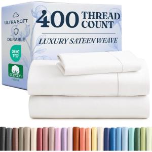 image400 Thread Count Cotton Sheet Set  Cal King Size 100 Cotton Sheets  Easily Fits 8quot to 16quot Mattress  SilkySoft Wrinkle Free ampamp Comfortable  Deep Pockets ampamp Hotel Quality Bedding Set  Light Grey01  White