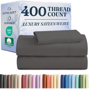 image400 Thread Count Cotton Sheet Set  Cal King Size 100 Cotton Sheets  Easily Fits 8quot to 16quot Mattress  SilkySoft Wrinkle Free ampamp Comfortable  Deep Pockets ampamp Hotel Quality Bedding Set  Light Grey05  Dark Grey