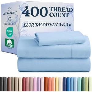 image400 Thread Count Cotton Sheet Set  Cal King Size 100 Cotton Sheets  Easily Fits 8quot to 16quot Mattress  SilkySoft Wrinkle Free ampamp Comfortable  Deep Pockets ampamp Hotel Quality Bedding Set  Light Grey11  Baby Blue