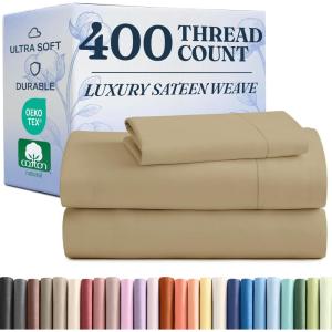 image400 Thread Count Cotton Sheet Set  Cal King Size 100 Cotton Sheets  Easily Fits 8quot to 16quot Mattress  SilkySoft Wrinkle Free ampamp Comfortable  Deep Pockets ampamp Hotel Quality Bedding Set  Light Grey09  Beige