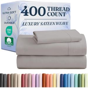 image400 Thread Count Cotton Sheet Set  Cal King Size 100 Cotton Sheets  Easily Fits 8quot to 16quot Mattress  SilkySoft Wrinkle Free ampamp Comfortable  Deep Pockets ampamp Hotel Quality Bedding Set  Light Grey03  Light Grey