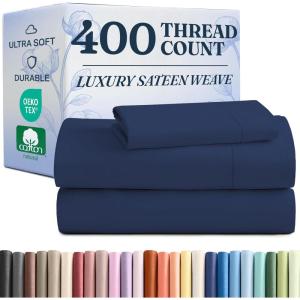 image400 Thread Count Cotton Sheet Set  Cal King Size 100 Cotton Sheets  Easily Fits 8quot to 16quot Mattress  SilkySoft Wrinkle Free ampamp Comfortable  Deep Pockets ampamp Hotel Quality Bedding Set  Light Grey13  Navy Blue
