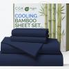 imageSheets Queen Size  Cooling Sheets for Queen  100 Rayon Derived from Bamboo  Soft Breathable Hotel Luxury Bedding  1 Flat 1 Fitted ampamp 2 Pillowcases w 16 Inch Deep Pockets  Emerald Green04  Navy Blue