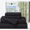 imageSheets Queen Size  Cooling Sheets for Queen  100 Rayon Derived from Bamboo  Soft Breathable Hotel Luxury Bedding  1 Flat 1 Fitted ampamp 2 Pillowcases w 16 Inch Deep Pockets  Emerald Green07  Black