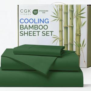 imageSheets Queen Size  Cooling Sheets for Queen  100 Rayon Derived from Bamboo  Soft Breathable Hotel Luxury Bedding  1 Flat 1 Fitted ampamp 2 Pillowcases w 16 Inch Deep Pockets  Emerald Green06  Emerald Green