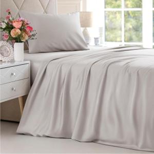 imageSheets Queen Size  Cooling Sheets for Queen  100 Rayon Derived from Bamboo  Soft Breathable Hotel Luxury Bedding  1 Flat 1 Fitted ampamp 2 Pillowcases w 16 Inch Deep Pockets  Emerald Green02  Light Grey