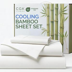 imageSheets Queen Size  Cooling Sheets for Queen  100 Rayon Derived from Bamboo  Soft Breathable Hotel Luxury Bedding  1 Flat 1 Fitted ampamp 2 Pillowcases w 16 Inch Deep Pockets  Emerald Green01  White