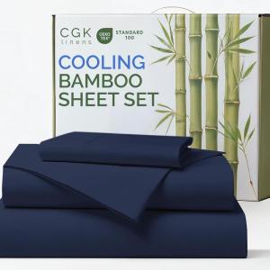 imageSheets Queen Size  Cooling Sheets for Queen  100 Rayon Derived from Bamboo  Soft Breathable Hotel Luxury Bedding  1 Flat 1 Fitted ampamp 2 Pillowcases w 16 Inch Deep Pockets  Emerald Green04  Navy Blue