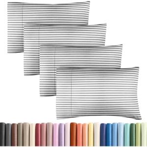 imageQueen Pillow Cases Set of 4  Ultra Soft Hotel Quality Pillowcase Covers  Comfy Cozy ampamp Wrinkle Free  Shrink Stain ampamp Fade Resistant  Machine Washable Pillow Protectors  4 Piece Set  Terracotta43  Grey Stripes 2