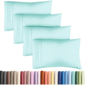 imageQueen Pillow Cases Set of 4  Ultra Soft Hotel Quality Pillowcase Covers  Comfy Cozy ampamp Wrinkle Free  Shrink Stain ampamp Fade Resistant  Machine Washable Pillow Protectors  4 Piece Set  Terracotta21  Spa Blue