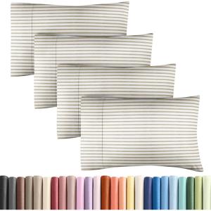 imageQueen Pillow Cases Set of 4  Ultra Soft Hotel Quality Pillowcase Covers  Comfy Cozy ampamp Wrinkle Free  Shrink Stain ampamp Fade Resistant  Machine Washable Pillow Protectors  4 Piece Set  Terracotta42  Beige Stripes 2