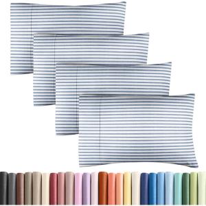 imageQueen Pillow Cases Set of 4  Ultra Soft Hotel Quality Pillowcase Covers  Comfy Cozy ampamp Wrinkle Free  Shrink Stain ampamp Fade Resistant  Machine Washable Pillow Protectors  4 Piece Set  Terracotta41  Blue Stripes 2