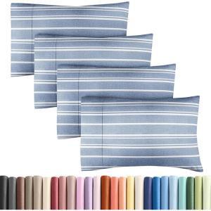 imageQueen Pillow Cases Set of 4  Ultra Soft Hotel Quality Pillowcase Covers  Comfy Cozy ampamp Wrinkle Free  Shrink Stain ampamp Fade Resistant  Machine Washable Pillow Protectors  4 Piece Set  Terracotta44  Blue Stripes 3