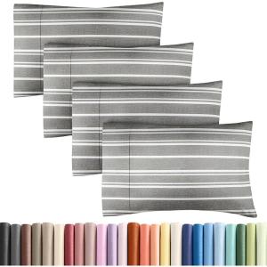 imageQueen Pillow Cases Set of 4  Ultra Soft Hotel Quality Pillowcase Covers  Comfy Cozy ampamp Wrinkle Free  Shrink Stain ampamp Fade Resistant  Machine Washable Pillow Protectors  4 Piece Set  Terracotta45  Grey Stripes 3