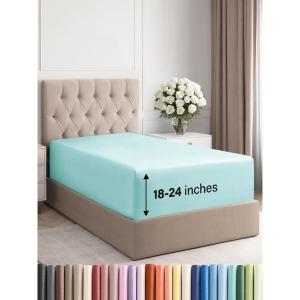 imageExtra Deep Split King Fitted Sheet  Hotel Luxury Single Fitted Sheet Only  Easily Fits 18 inch to 24 inch Mattress  Ultra Soft Wrinkle Free wExtra Deep Pockets  Breathable ampamp Comfy  Light Grey21  Spa Blue