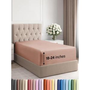 imageExtra Deep Split King Fitted Sheet  Hotel Luxury Single Fitted Sheet Only  Easily Fits 18 inch to 24 inch Mattress  Ultra Soft Wrinkle Free wExtra Deep Pockets  Breathable ampamp Comfy  Light Grey38  Mauve