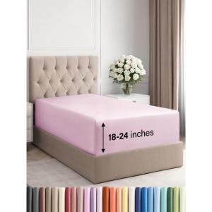 imageExtra Deep Split King Fitted Sheet  Hotel Luxury Single Fitted Sheet Only  Easily Fits 18 inch to 24 inch Mattress  Ultra Soft Wrinkle Free wExtra Deep Pockets  Breathable ampamp Comfy  Light Grey34  Light Pink