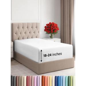 imageExtra Deep Split King Fitted Sheet  Hotel Luxury Single Fitted Sheet Only  Easily Fits 18 inch to 24 inch Mattress  Ultra Soft Wrinkle Free wExtra Deep Pockets  Breathable ampamp Comfy  Light Grey01  White