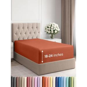 imageExtra Deep Split King Fitted Sheet  Hotel Luxury Single Fitted Sheet Only  Easily Fits 18 inch to 24 inch Mattress  Ultra Soft Wrinkle Free wExtra Deep Pockets  Breathable ampamp Comfy  Light Grey28  Terracotta