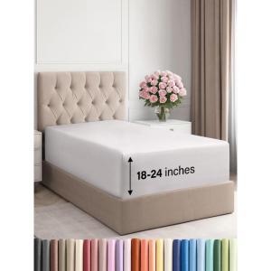 imageExtra Deep Split King Fitted Sheet  Hotel Luxury Single Fitted Sheet Only  Easily Fits 18 inch to 24 inch Mattress  Ultra Soft Wrinkle Free wExtra Deep Pockets  Breathable ampamp Comfy  Light Grey03  French Grey