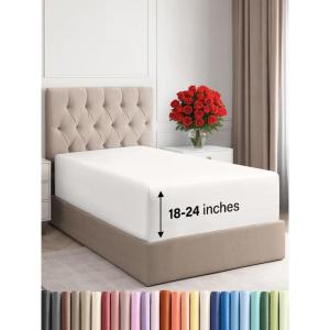 imageExtra Deep Split King Fitted Sheet  Hotel Luxury Single Fitted Sheet Only  Easily Fits 18 inch to 24 inch Mattress  Ultra Soft Wrinkle Free wExtra Deep Pockets  Breathable ampamp Comfy  Light Grey02  Antique White