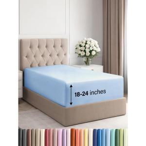 imageExtra Deep Split King Fitted Sheet  Hotel Luxury Single Fitted Sheet Only  Easily Fits 18 inch to 24 inch Mattress  Ultra Soft Wrinkle Free wExtra Deep Pockets  Breathable ampamp Comfy  Light Grey19  Baby Blue