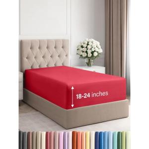 imageExtra Deep Split King Fitted Sheet  Hotel Luxury Single Fitted Sheet Only  Easily Fits 18 inch to 24 inch Mattress  Ultra Soft Wrinkle Free wExtra Deep Pockets  Breathable ampamp Comfy  Light Grey26  Red