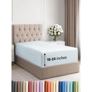 imageExtra Deep Split King Fitted Sheet  Hotel Luxury Single Fitted Sheet Only  Easily Fits 18 inch to 24 inch Mattress  Ultra Soft Wrinkle Free wExtra Deep Pockets  Breathable ampamp Comfy  Light Grey17  Ice Blue