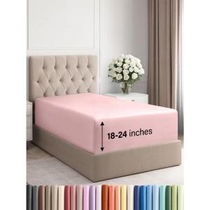 imageExtra Deep Split King Fitted Sheet  Hotel Luxury Single Fitted Sheet Only  Easily Fits 18 inch to 24 inch Mattress  Ultra Soft Wrinkle Free wExtra Deep Pockets  Breathable ampamp Comfy  Light Grey33  Baby Pink